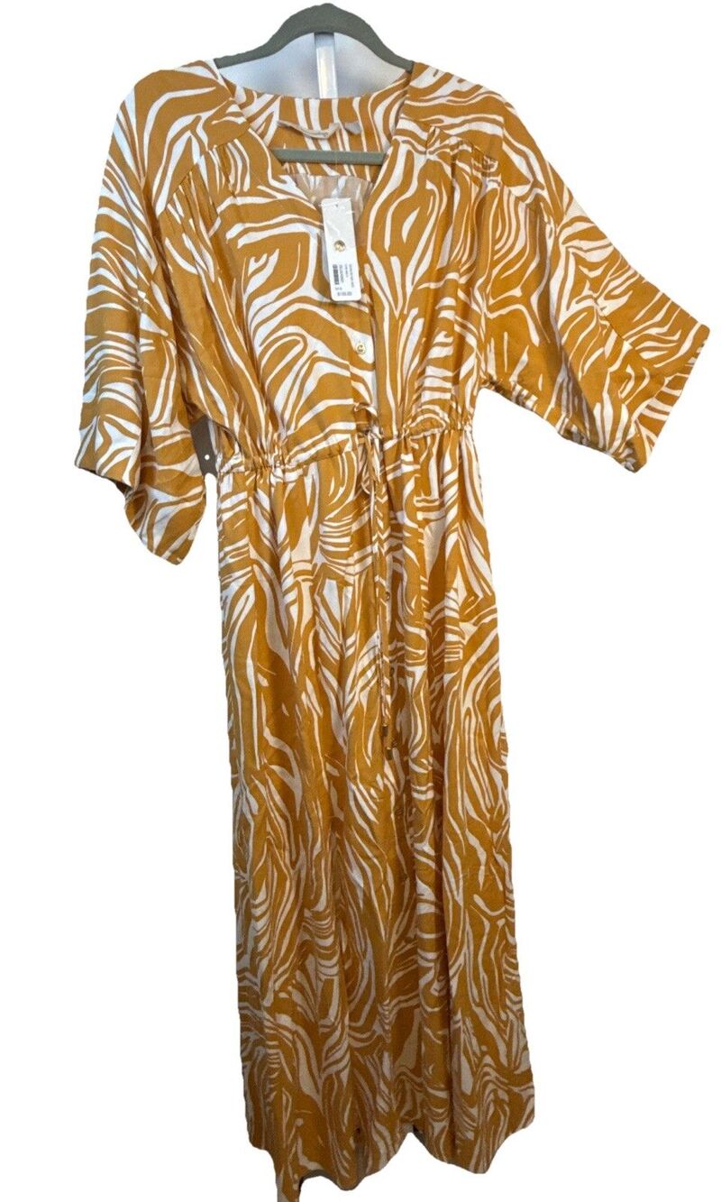 NEW Soft Surroundings Floral Boho Maxi Dress Mustard Color Sz S Button $120